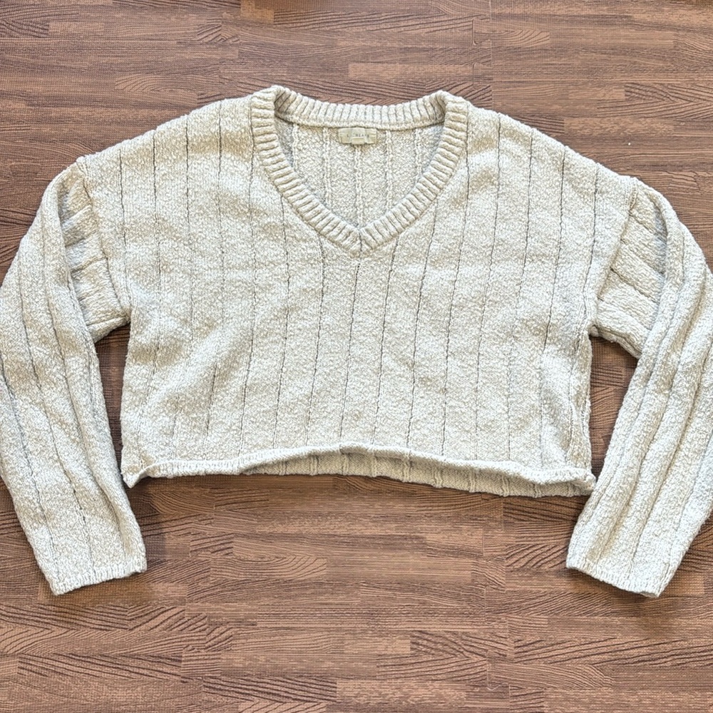 PACSUN LA HEARTS CREAME CROPPED V-NECK SWEATER SIZE XS